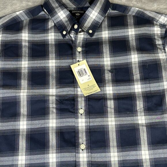 Dockers Shirt Mens LT Signature Comfort Flex‎ Blue Plaid S/S Button Down New $50 - Picture 10 of 13